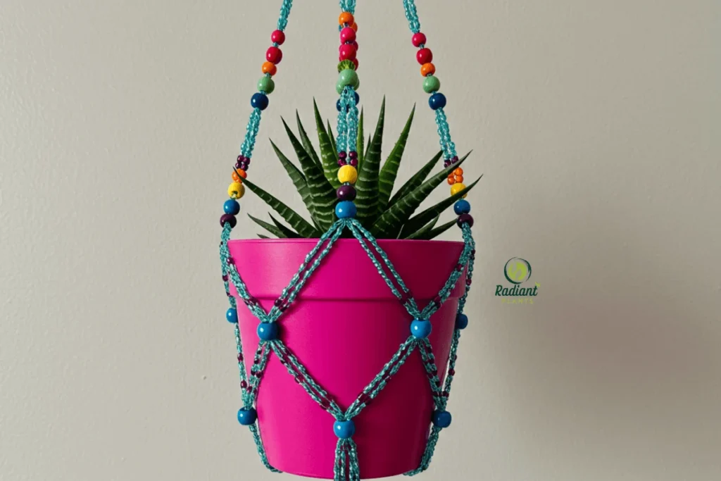 Beaded Crochet Plant Hanger for Artistic Décor