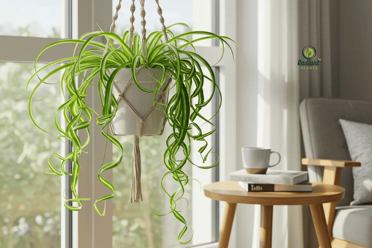 Curly Spider Plant in a Bohemian Hanging Planter