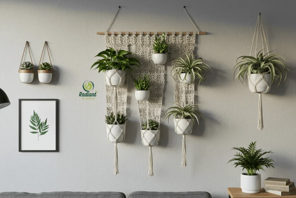 Wall-Mounted Crochet Plant Hanger for Small Spaces