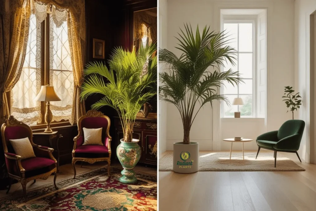 Indoor Palm Plants in vintage and modern interiors showing timeless home appeal