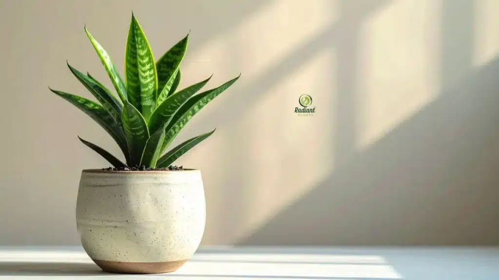 Snake plant thriving in a low light bedroom corner